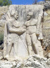 Antiochus I of Commagene, shaking hands with Herakles.