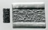 Cylinder seal and modern impression: nude male, griffins, monkey, lion, goat, c. 15th/14th century BC, Mitanni